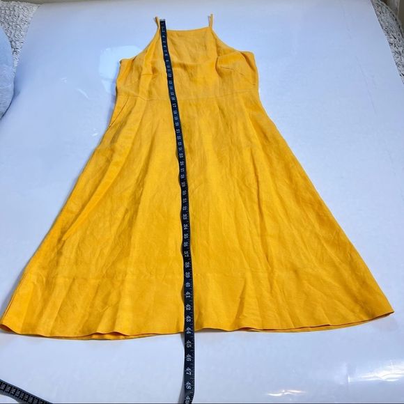 LOFT Size 6 Yellow Linen Blend Halter Dress MIDI Spring Summer - Picture 9 of 13